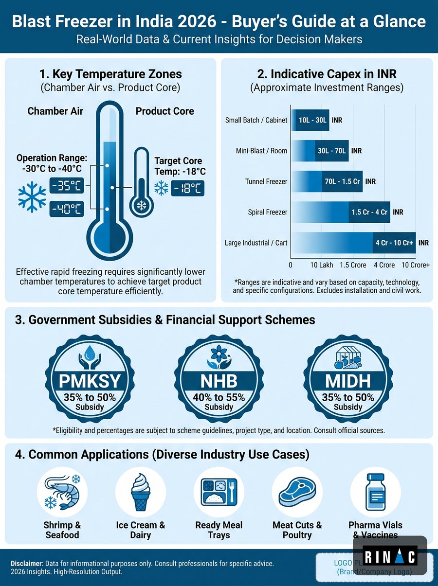 Blast freezer India 2026: types, temperature, price ranges and subsidy schemes