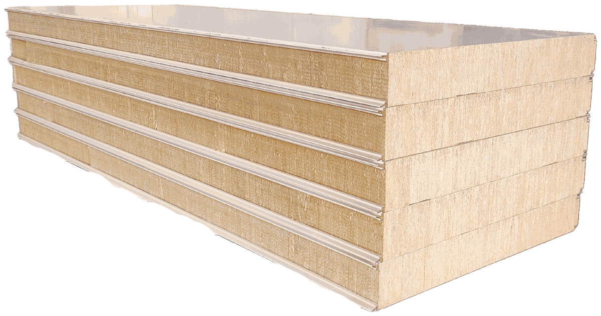 R-Wool stonewool insulated panels stacked at Rinac factory